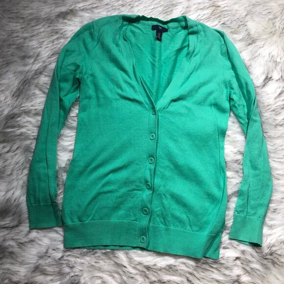 Gap Outlet solid green long sleeve button up cardigan sweater xs 100% cotton - Picture 3 of 6